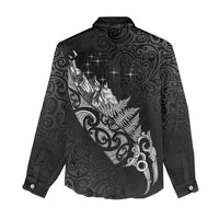 Maori Matariki Women Casual Shirt Landscape Styled Fern - Monochrome LT7 - Polynesian Pride