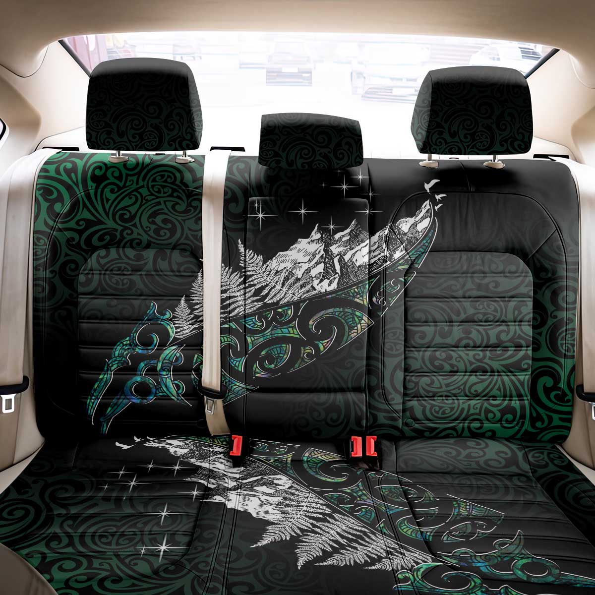 Maori Matariki Back Car Seat Cover Landscape Styled Fern - Paua Shell LT7 - Polynesian Pride