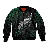 Maori Matariki Bomber Jacket Landscape Styled Fern - Paua Shell LT7 Unisex Green - Polynesian Pride