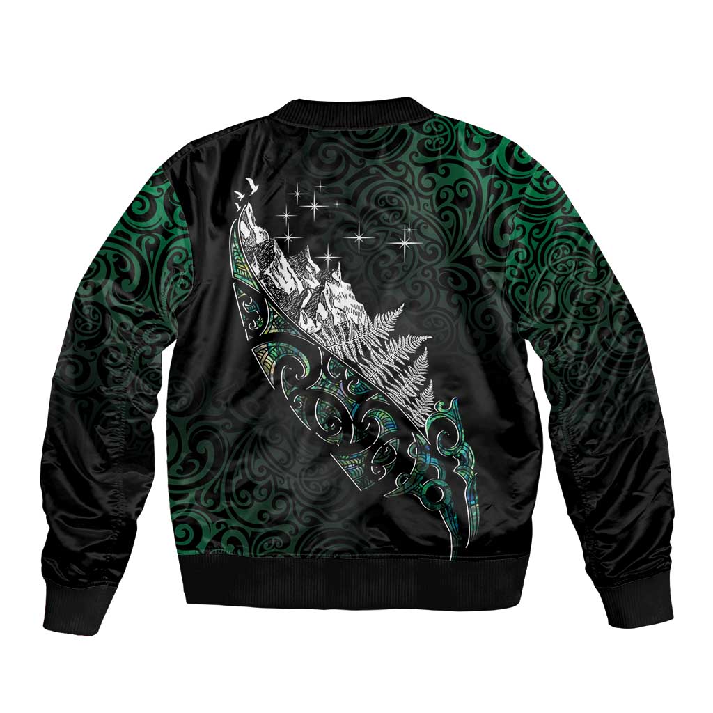 Maori Matariki Bomber Jacket Landscape Styled Fern - Paua Shell LT7 - Polynesian Pride