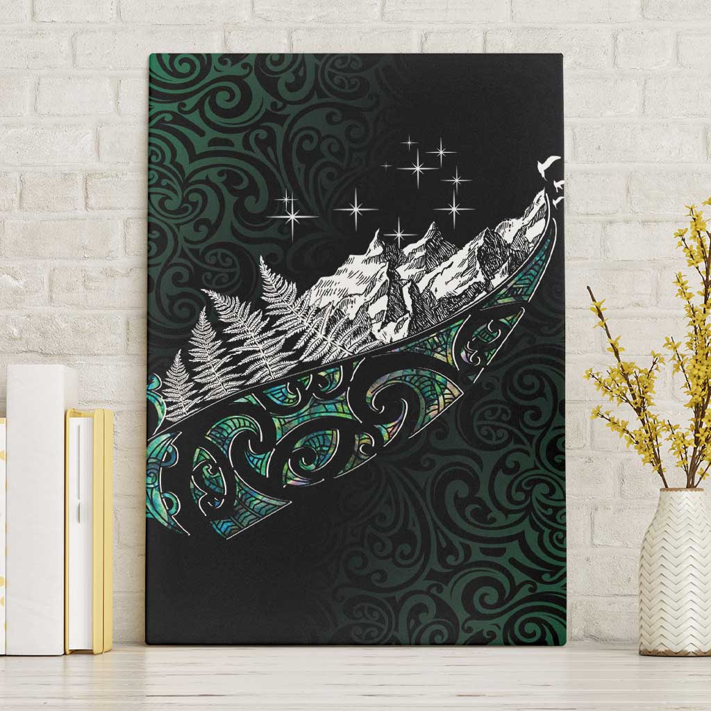 Maori Matariki Canvas Wall Art Landscape Styled Fern - Paua Shell LT7 Without Frame Green - Polynesian Pride