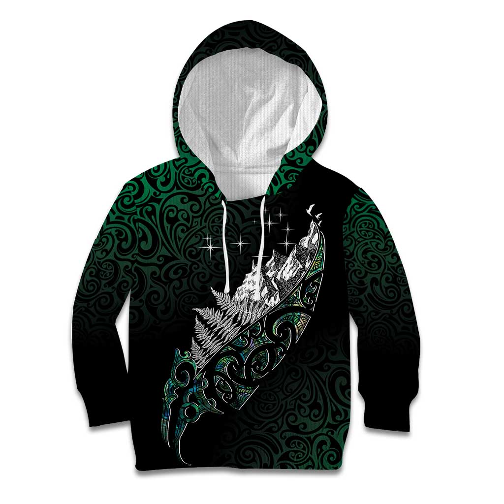 Maori Matariki Kid Hoodie Landscape Styled Fern - Paua Shell LT7 Hoodie Green - Polynesian Pride