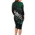 Maori Matariki Long Sleeve Bodycon Dress Landscape Styled Fern - Paua Shell