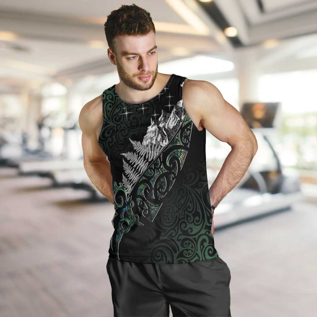 Maori Matariki Men Tank Top Landscape Styled Fern - Paua Shell