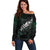 Maori Matariki Off Shoulder Sweater Landscape Styled Fern - Paua Shell