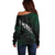 Maori Matariki Off Shoulder Sweater Landscape Styled Fern - Paua Shell