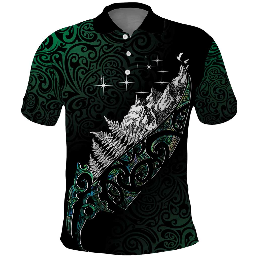 Maori Matariki Polo Shirt Landscape Styled Fern - Paua Shell LT7 Green - Polynesian Pride