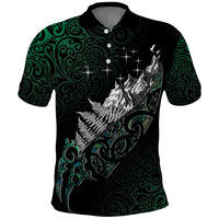 Maori Matariki Polo Shirt Landscape Styled Fern - Paua Shell LT7 Green - Polynesian Pride