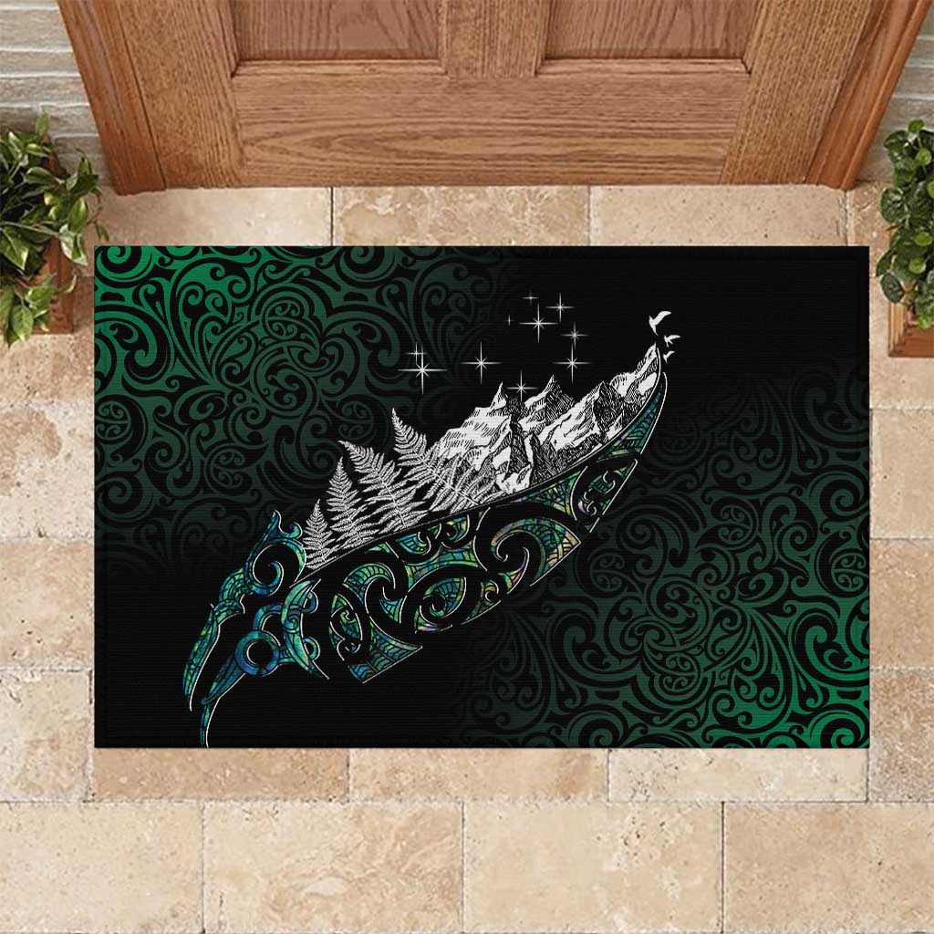 Maori Matariki Rubber Doormat Landscape Styled Fern - Paua Shell LT7 Green - Polynesian Pride