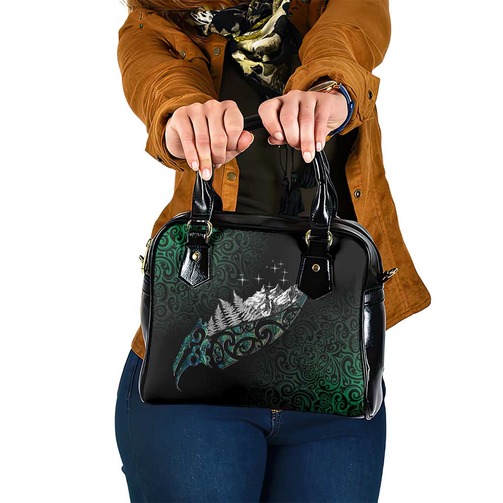 Maori Matariki Shoulder Handbag Landscape Styled Fern - Paua Shell LT7 One Size Green - Polynesian Pride