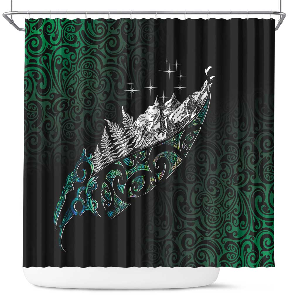 Maori Matariki Shower Curtain Landscape Styled Fern - Paua Shell LT7 Green - Polynesian Pride