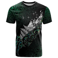 Maori Matariki T Shirt Landscape Styled Fern - Paua Shell LT7 Green - Polynesian Pride