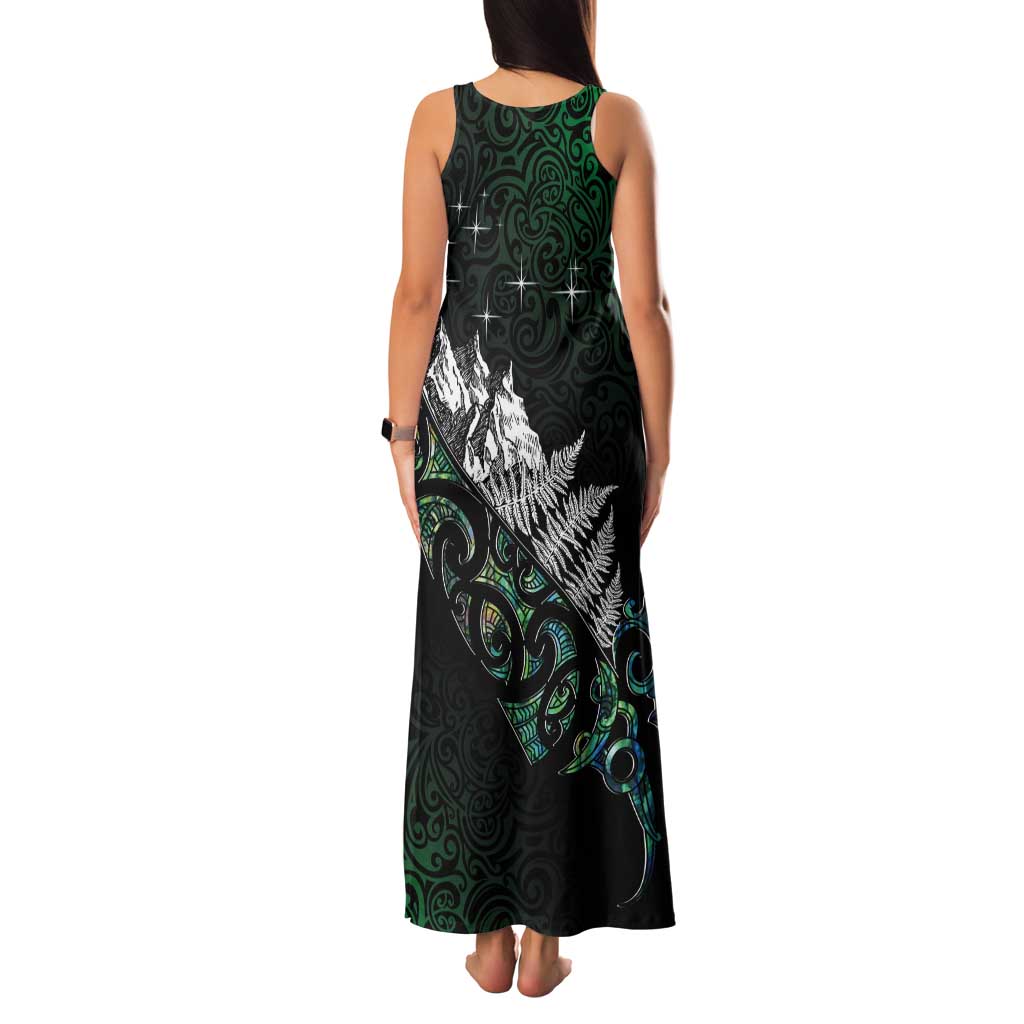 Maori Matariki Tank Maxi Dress Landscape Styled Fern - Paua Shell LT7 - Polynesian Pride