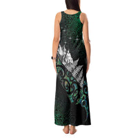 Maori Matariki Tank Maxi Dress Landscape Styled Fern - Paua Shell LT7 - Polynesian Pride