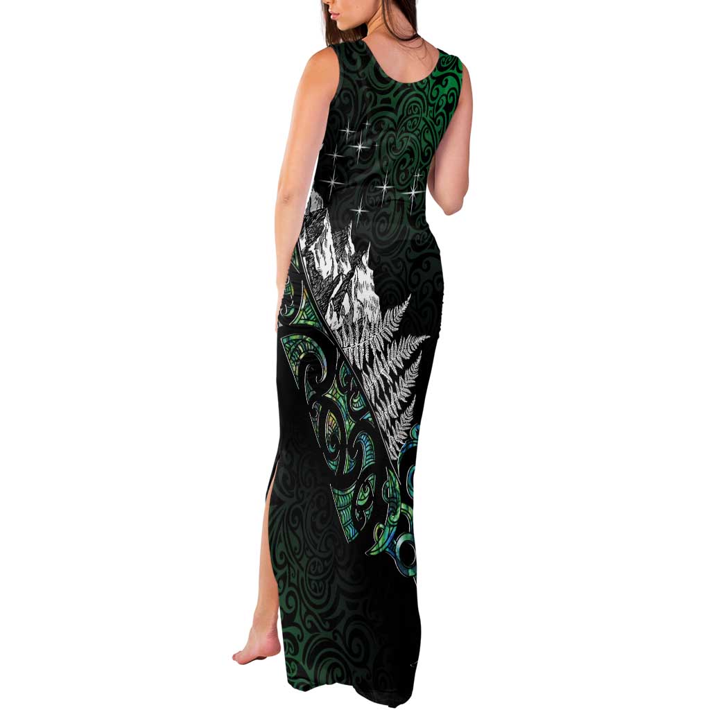Maori Matariki Tank Maxi Dress Landscape Styled Fern - Paua Shell LT7 - Polynesian Pride