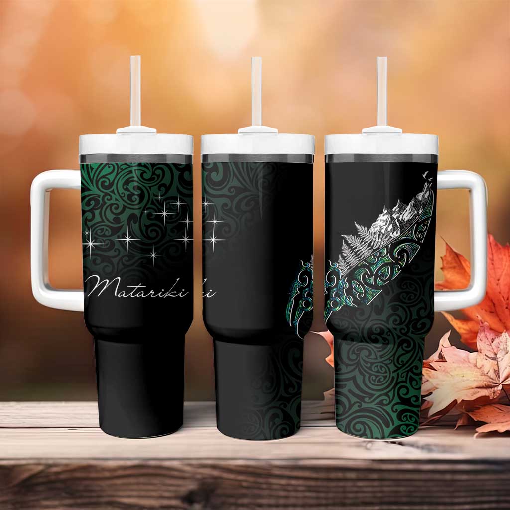 Maori Matariki Tumbler With Handle Landscape Styled Fern - Paua Shell LT7 - Polynesian Pride