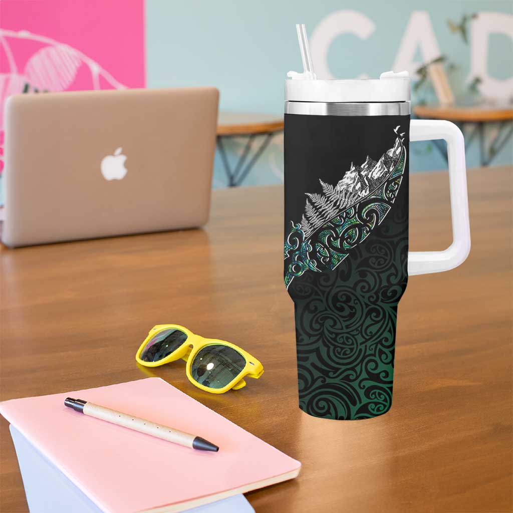 Maori Matariki Tumbler With Handle Landscape Styled Fern - Paua Shell LT7 - Polynesian Pride