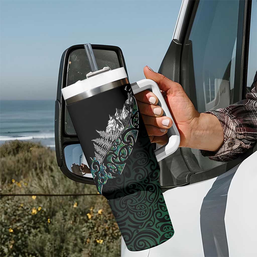 Maori Matariki Tumbler With Handle Landscape Styled Fern - Paua Shell LT7 - Polynesian Pride