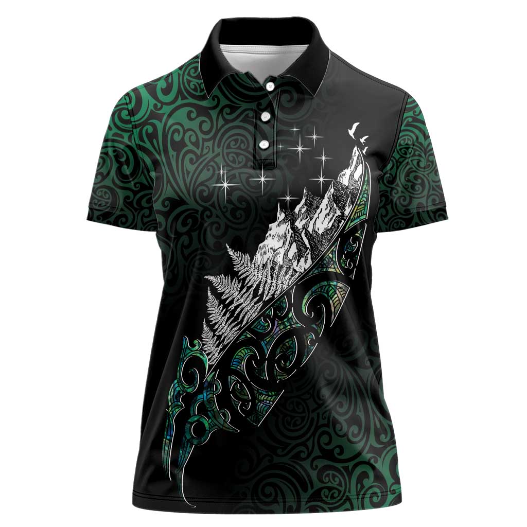 Maori Matariki Women Polo Shirt Landscape Styled Fern - Paua Shell