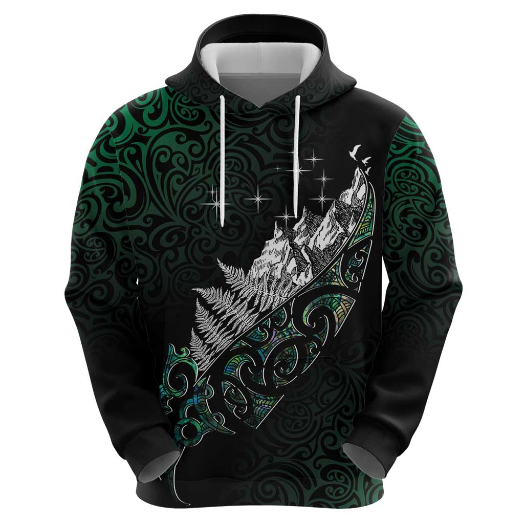 Maori Matariki Zip Hoodie Landscape Styled Fern - Paua Shell LT7 - Polynesian Pride