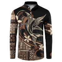 Samoa Manuia le Aso Tuto'atasi Button Sweatshirt Siapo Mamanu Mix Tatau Marlin LT7 Black - Polynesian Pride