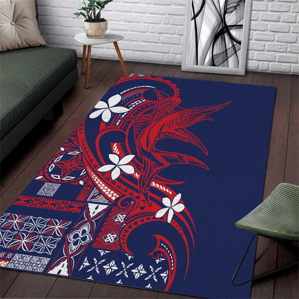 Samoa Manuia le Aso Tuto'atasi Area Rug Siapo Mamanu Mix Tatau Marlin - Flag Color LT7 Blue - Polynesian Pride