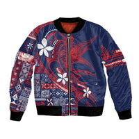 Samoa Manuia le Aso Tuto'atasi Bomber Jacket Siapo Mamanu Mix Tatau Marlin - Flag Color LT7 Unisex Blue - Polynesian Pride
