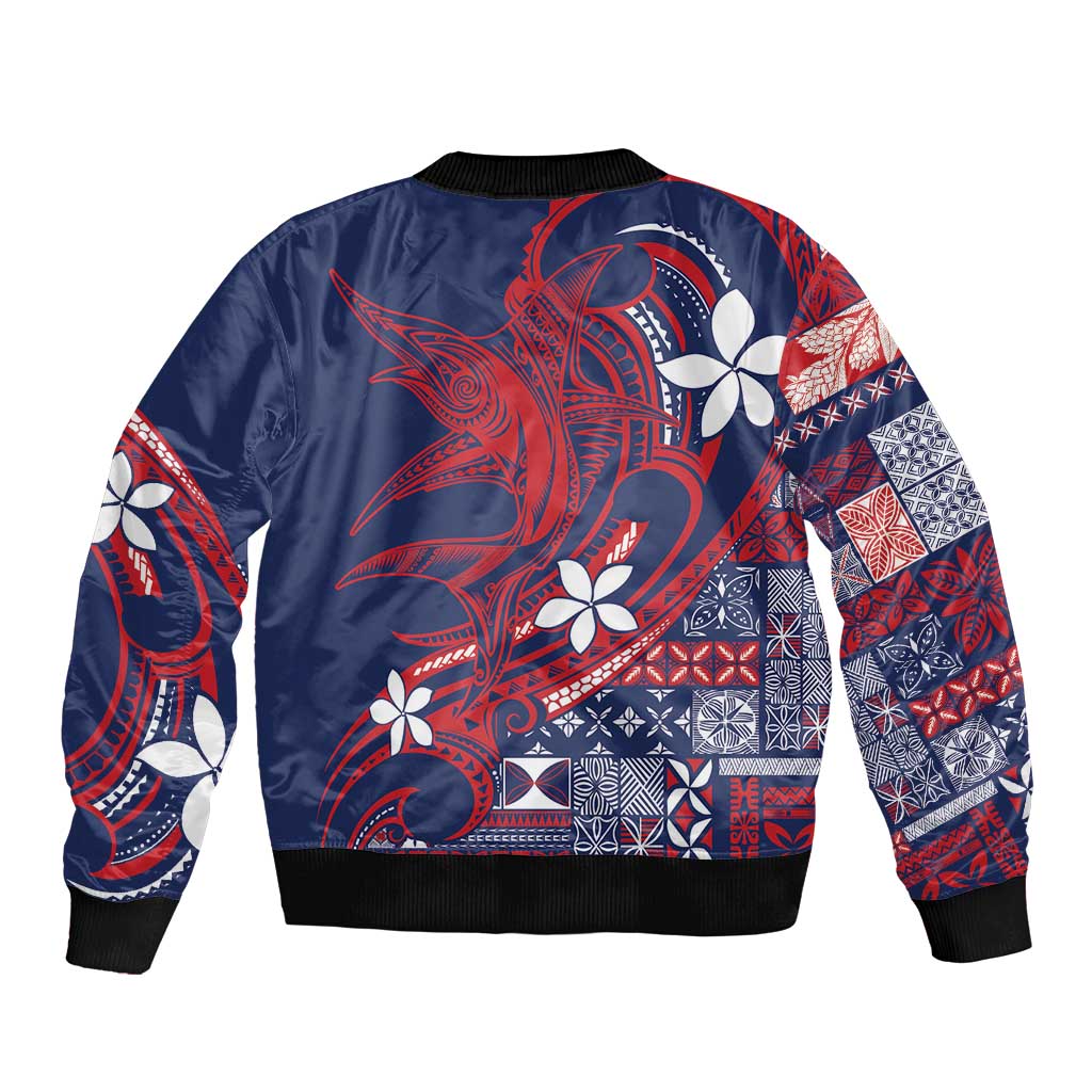 Samoa Manuia le Aso Tuto'atasi Bomber Jacket Siapo Mamanu Mix Tatau Marlin - Flag Color LT7 - Polynesian Pride