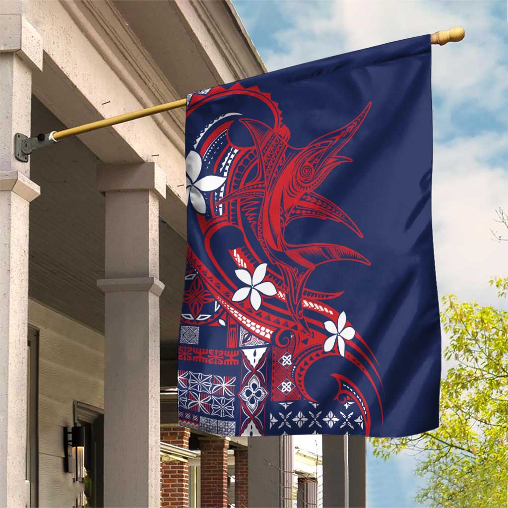 Samoa Manuia le Aso Tuto'atasi Garden Flag Siapo Mamanu Mix Tatau Marlin - Flag Color LT7 House Flag Blue - Polynesian Pride