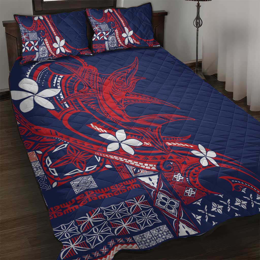 Samoa Manuia le Aso Tuto'atasi Quilt Bed Set Siapo Mamanu Mix Tatau Marlin - Flag Color LT7 Blue - Polynesian Pride