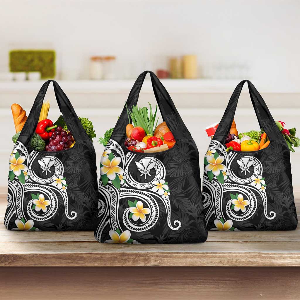 Kanaka Maoli Hawaii Plumeria Grocery Bag Dancing Tentacles Black Style LT7 3-pack One Size Black - Polynesian Pride