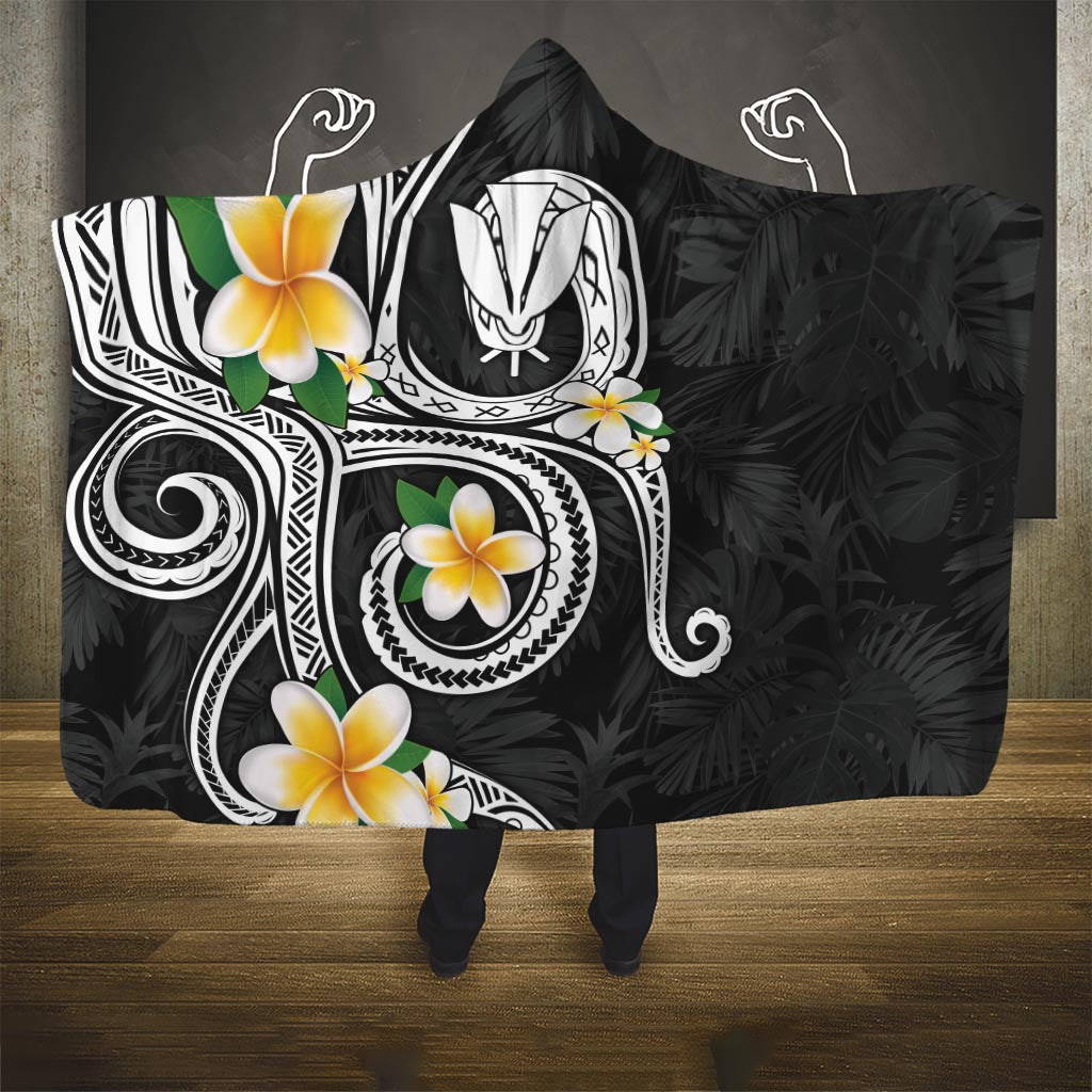 Kanaka Maoli Hawaii Plumeria Hooded Blanket Dancing Tentacles Black Style