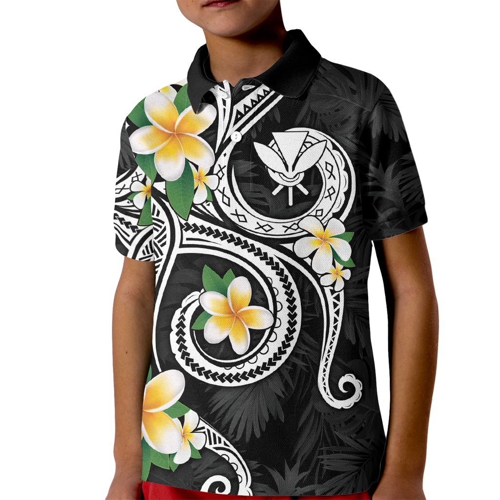Kanaka Maoli Hawaii Plumeria Kid Polo Shirt Dancing Tentacles Black Style