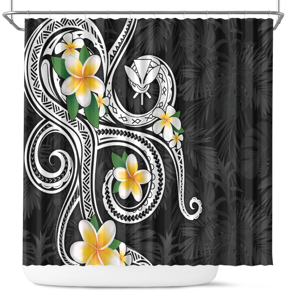 Kanaka Maoli Hawaii Plumeria Shower Curtain Dancing Tentacles Black Style