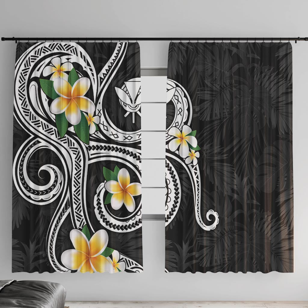 Kanaka Maoli Hawaii Plumeria Window Curtain Dancing Tentacles Black Style LT7 With Hooks Black - Polynesian Pride
