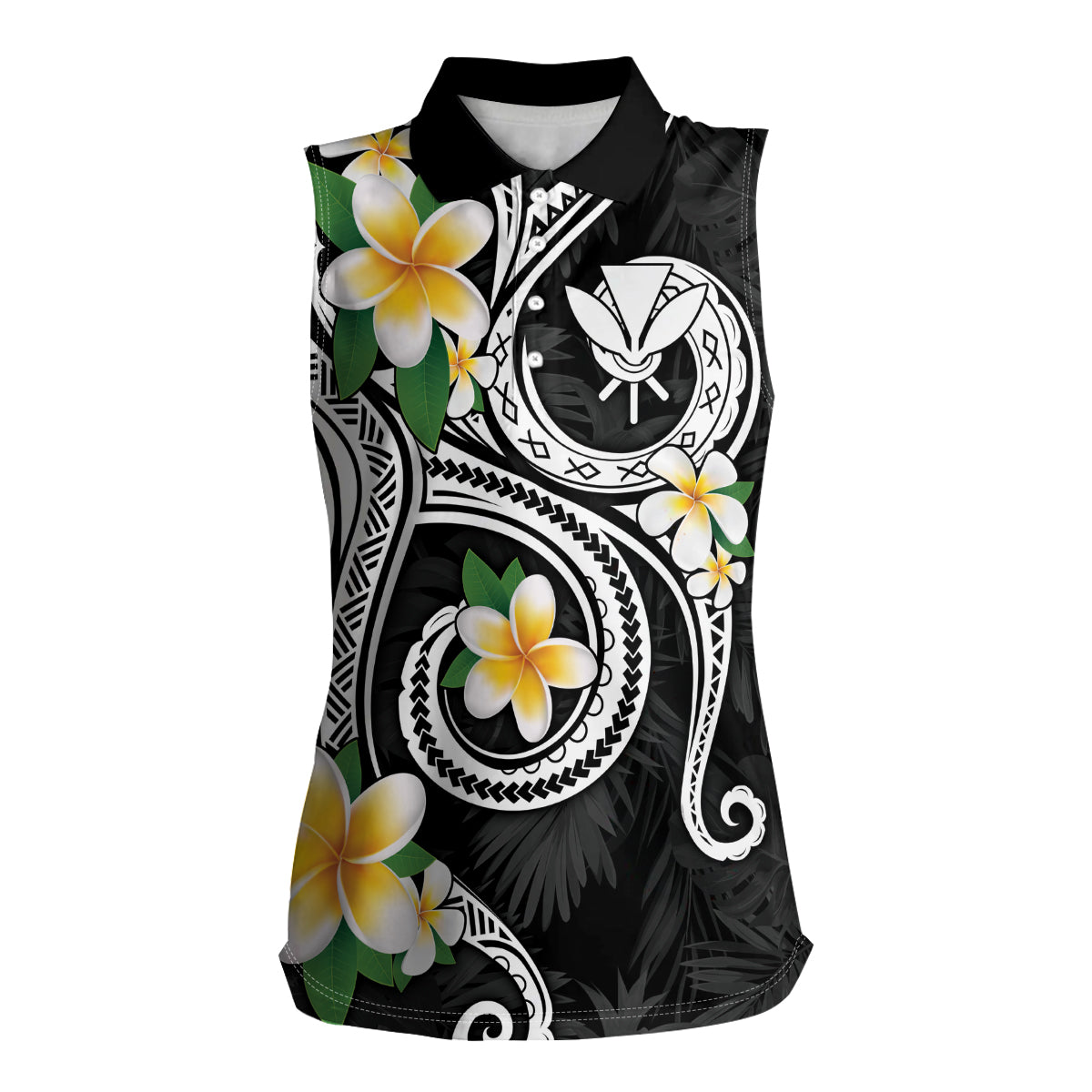 Kanaka Maoli Hawaii Plumeria Women Sleeveless Polo Shirt Dancing Tentacles Black Style