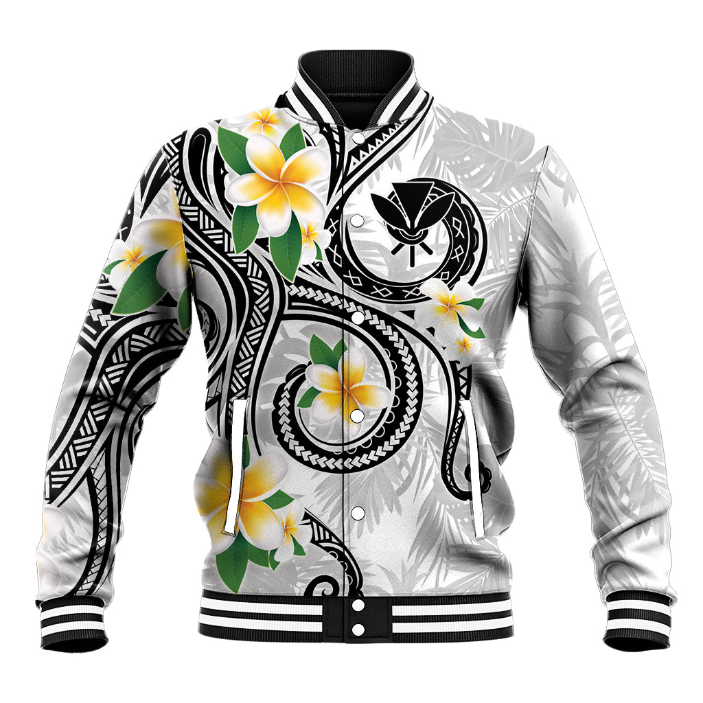Kanaka Maoli Hawaii Plumeria Baseball Jacket Dancing Tentacles White Style LT7 Unisex White - Polynesian Pride