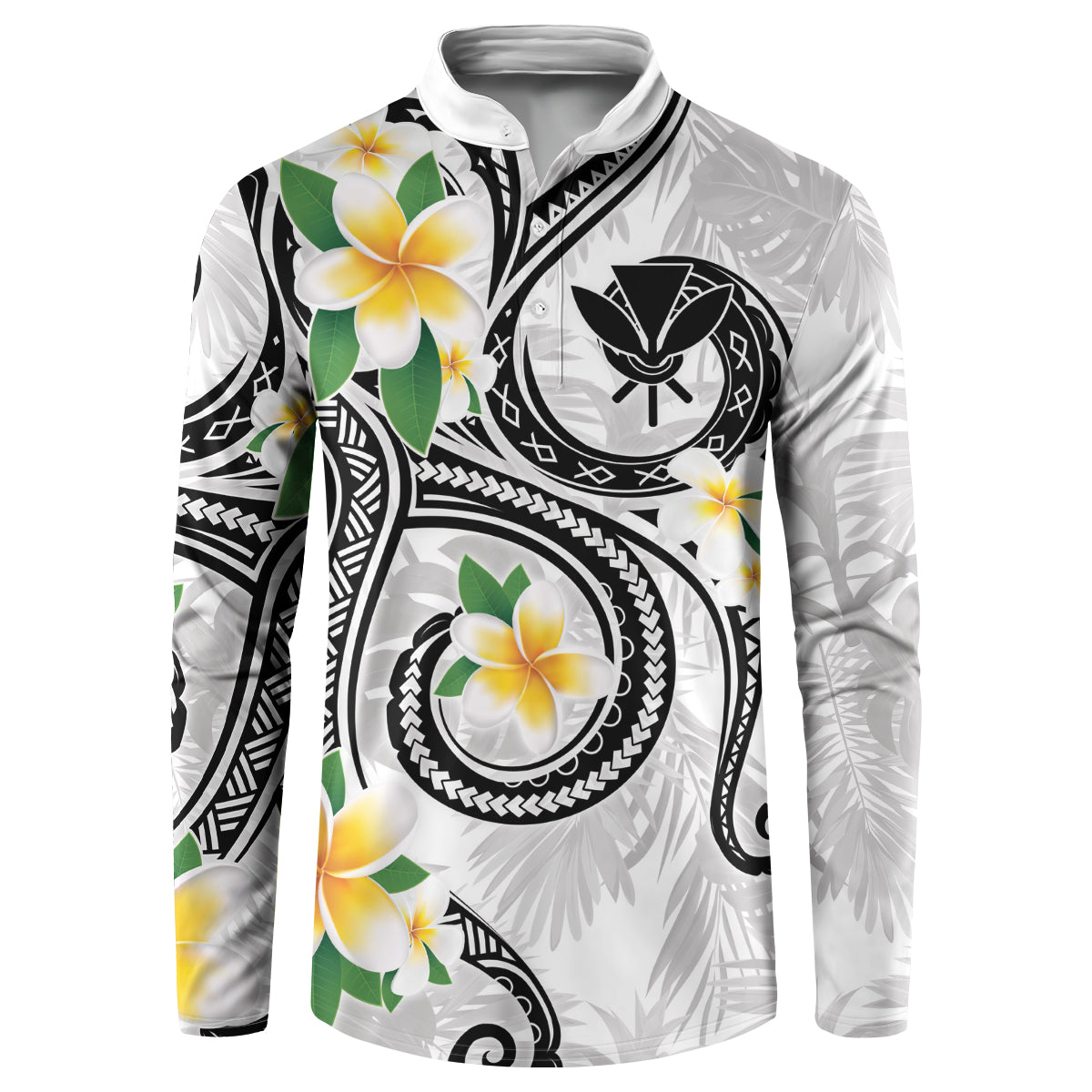 Kanaka Maoli Hawaii Plumeria Button Sweatshirt Dancing Tentacles White Style LT7 White - Polynesian Pride