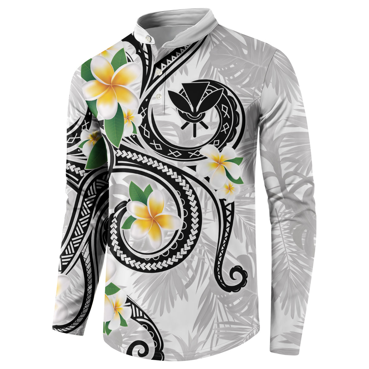Kanaka Maoli Hawaii Plumeria Button Sweatshirt Dancing Tentacles White Style LT7 - Polynesian Pride
