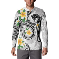 Kanaka Maoli Hawaii Plumeria Button Sweatshirt Dancing Tentacles White Style LT7 - Polynesian Pride