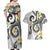 Kanaka Maoli Hawaii Plumeria Couples Matching Off Shoulder Maxi Dress and Hawaiian Shirt Dancing Tentacles White Style