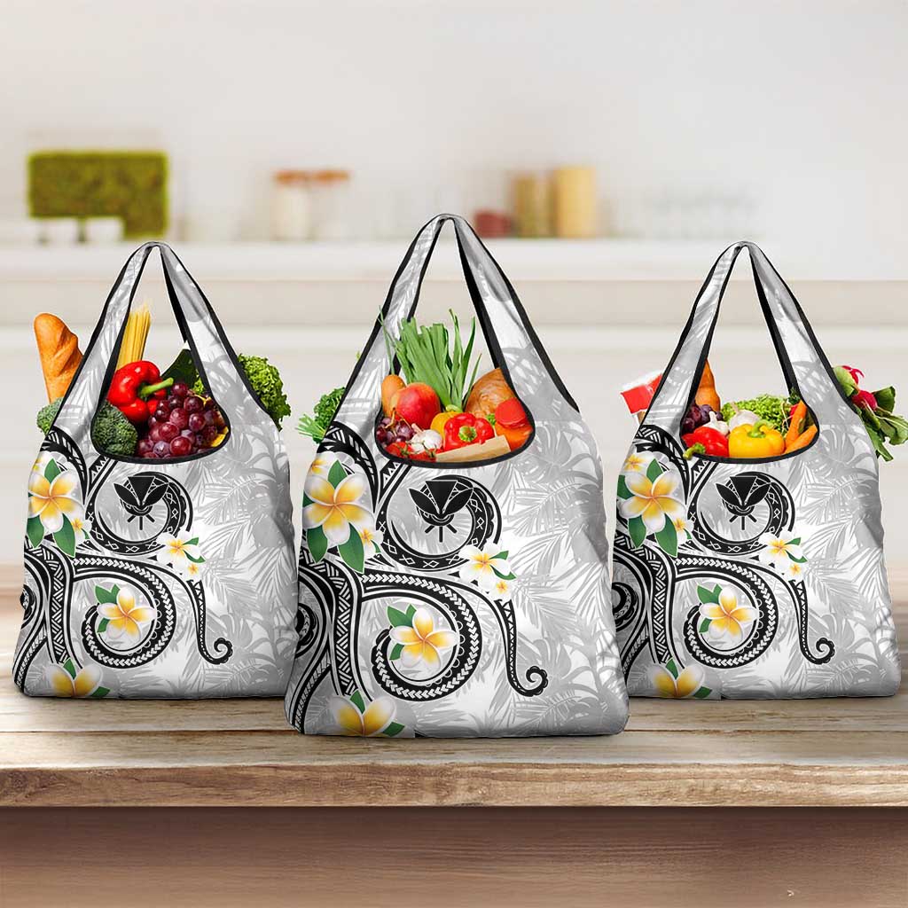 Kanaka Maoli Hawaii Plumeria Grocery Bag Dancing Tentacles White Style LT7 3-pack One Size White - Polynesian Pride
