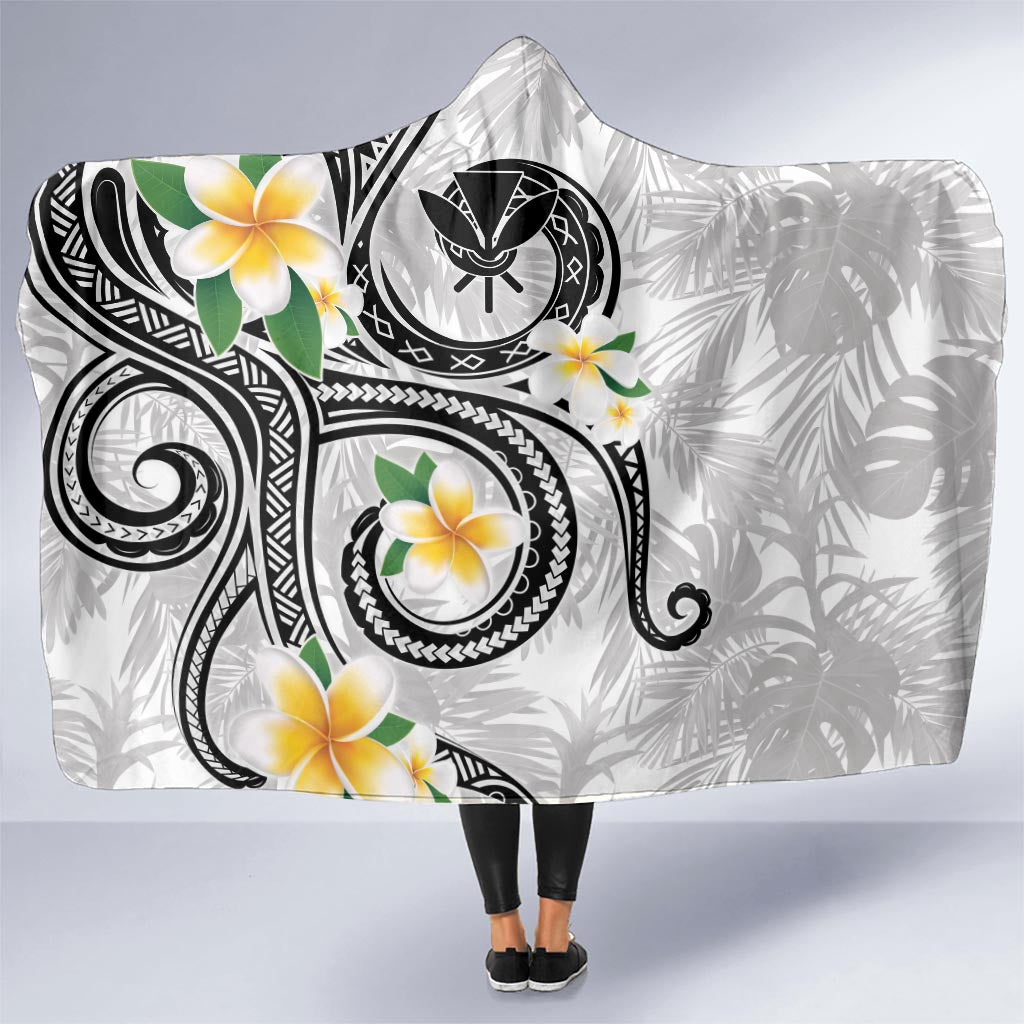 Kanaka Maoli Hawaii Plumeria Hooded Blanket Dancing Tentacles White Style LT7 - Polynesian Pride
