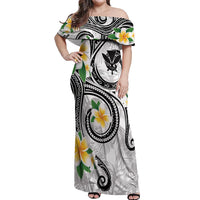 Kanaka Maoli Hawaii Plumeria Off Shoulder Maxi Dress Dancing Tentacles White Style LT7 Women White - Polynesian Pride