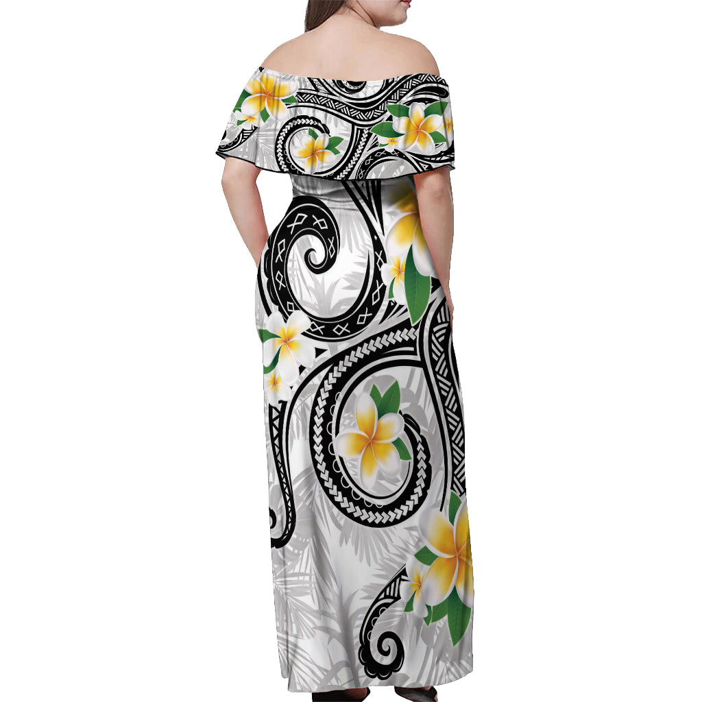 Kanaka Maoli Hawaii Plumeria Off Shoulder Maxi Dress Dancing Tentacles White Style LT7 - Polynesian Pride