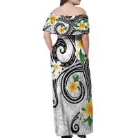 Kanaka Maoli Hawaii Plumeria Off Shoulder Maxi Dress Dancing Tentacles White Style LT7 - Polynesian Pride