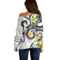 Kanaka Maoli Hawaii Plumeria Off Shoulder Sweater Dancing Tentacles White Style LT7 - Polynesian Pride