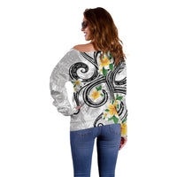 Kanaka Maoli Hawaii Plumeria Off Shoulder Sweater Dancing Tentacles White Style LT7 - Polynesian Pride