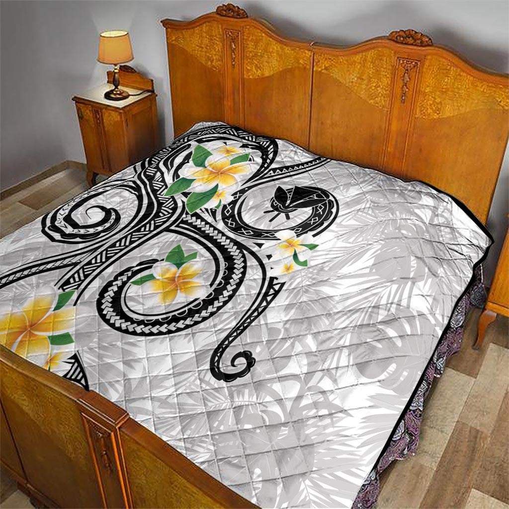 Kanaka Maoli Hawaii Plumeria Quilt Dancing Tentacles White Style LT7 - Polynesian Pride