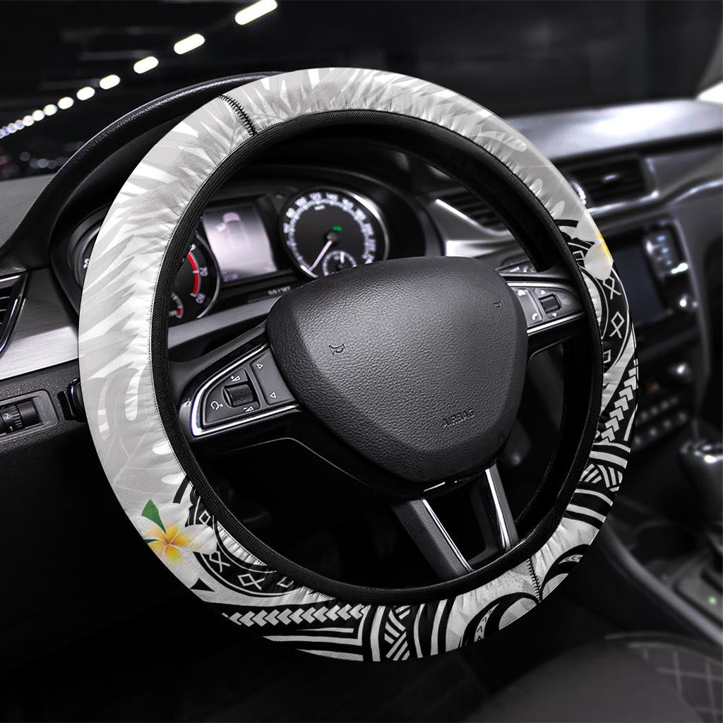 Kanaka Maoli Hawaii Plumeria Steering Wheel Cover Dancing Tentacles White Style LT7 Universal Fit White - Polynesian Pride